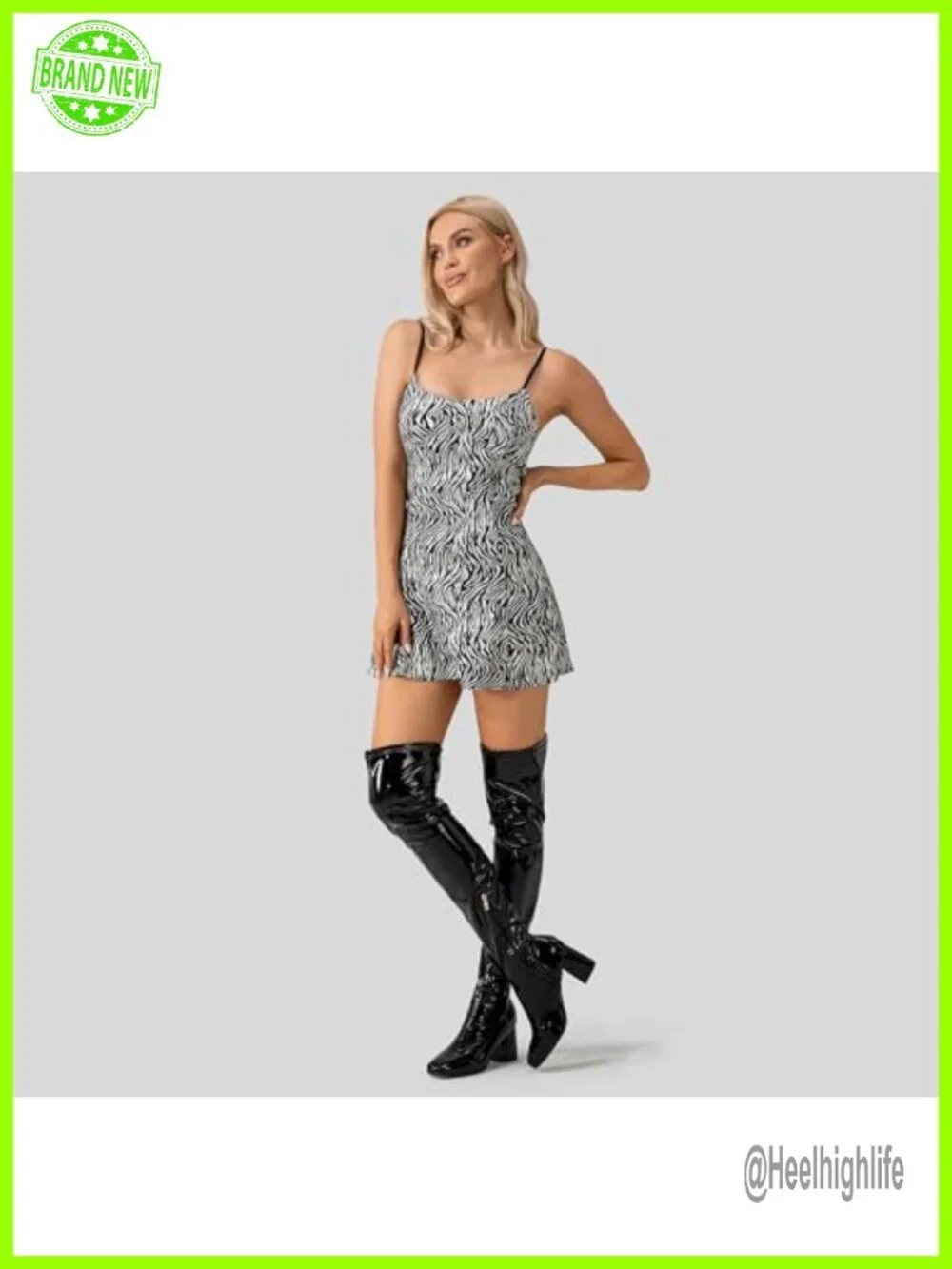 Patent PU Chunky Heel Over the Knee Boots Square Toe Side Zipper GOGO Boots